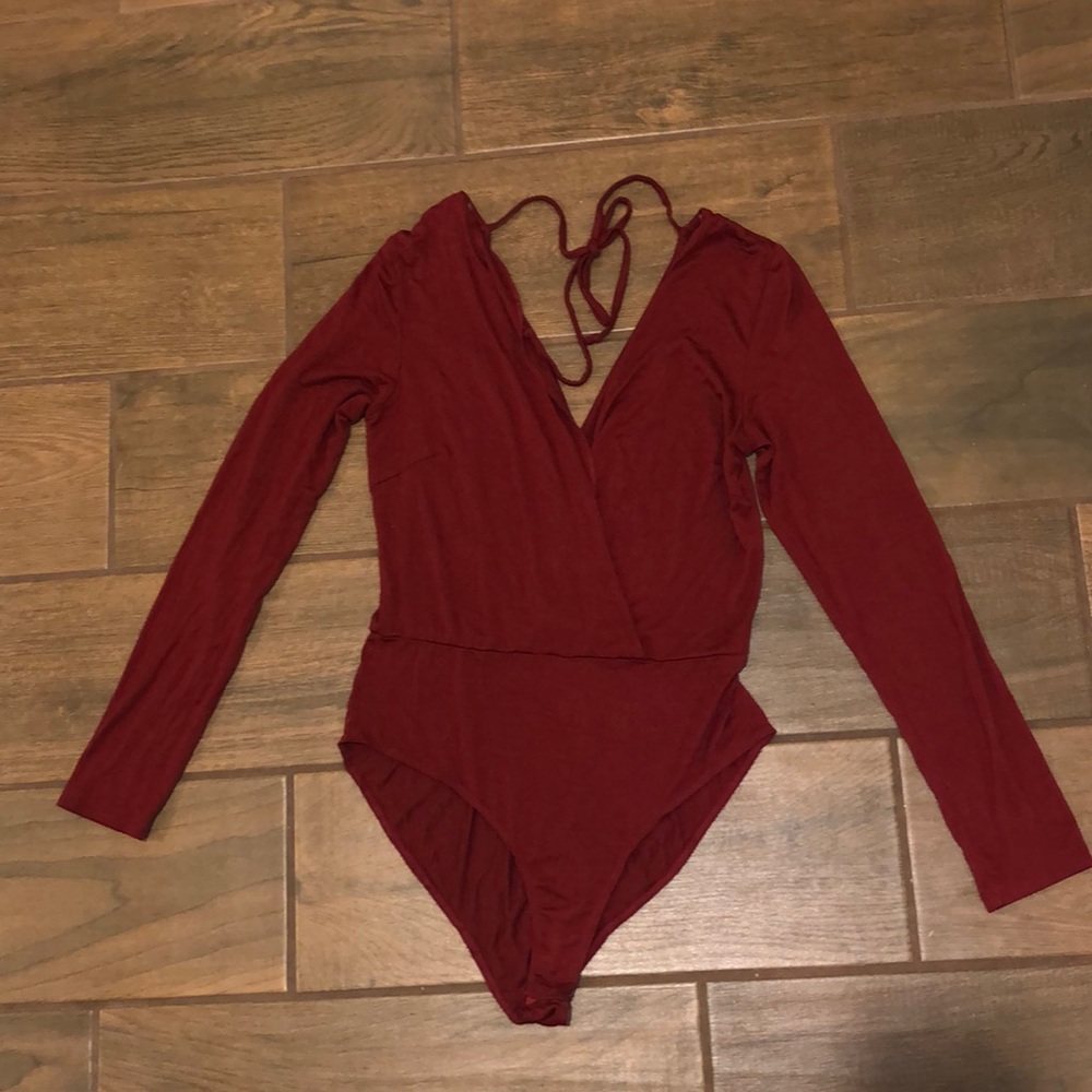 Charlotte Russe burgundy bodysuit with super plunge front & back